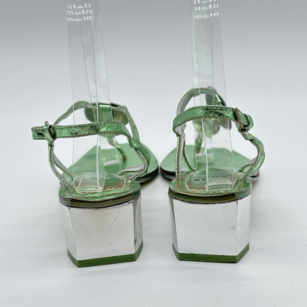 Y2K BRONX Heels Metallic Green Silvertone Jeweltone Euro Mirror Heel US 5.5-6 - Picture 3 of 11